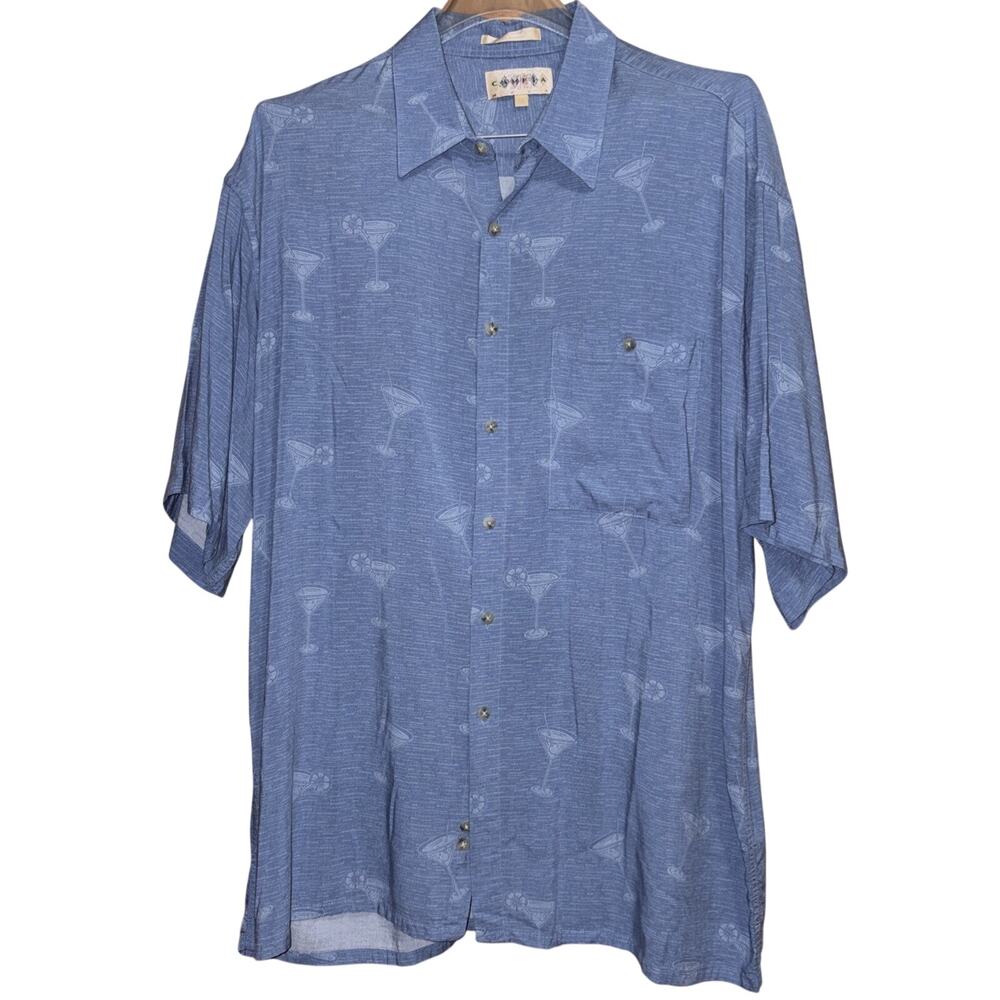 Campia Moda XL Short Sleeve Button Up Shirt Mens Blue Rayon Casual Hawaiian